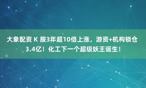 大象配资 K 胺3年超10倍上涨，游资+机构锁仓 3.4亿！化工下一个超级妖王诞生！